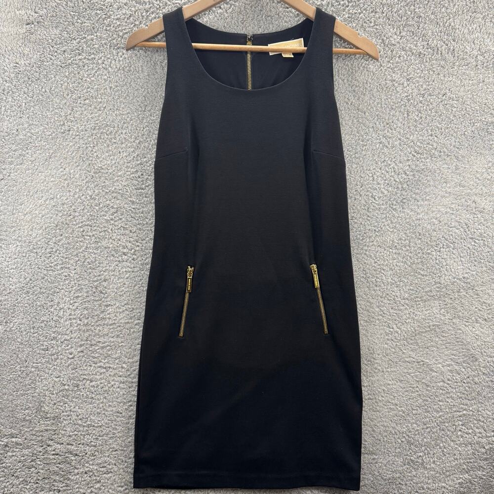 Michael‎ Michael Kors Dress Women's XS Black Sleeveless Gold Zipper Shift Tunic